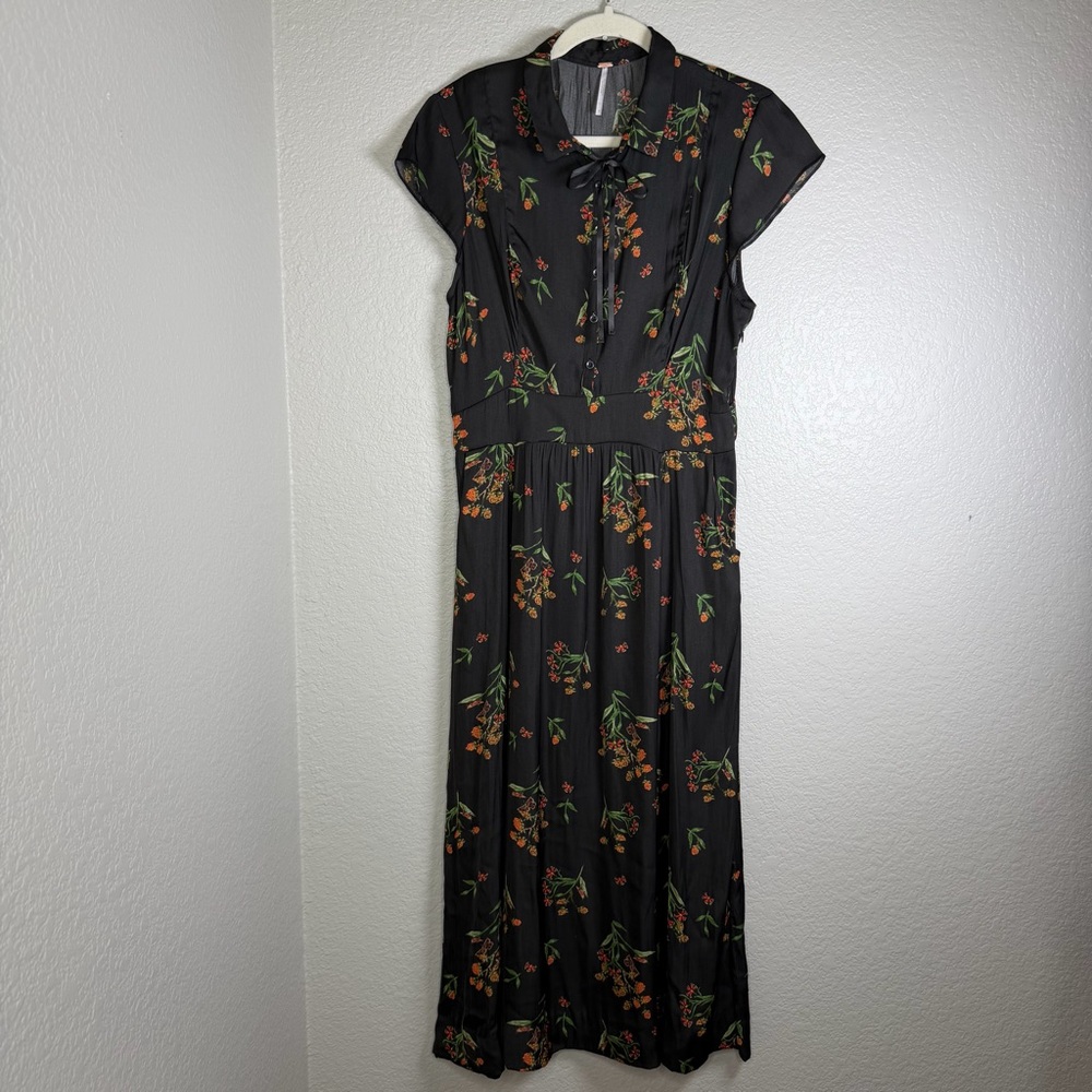 Free People Women’s Black Floral Button Up Boho Garden Maxi Dress Size 10